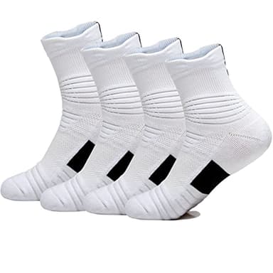Yoknatt White Performance Ankle Athletic Youth Basketball Socks for Mens Womens Boys Crew Cushioned Sports Running Cycling Compression Sock 4 Pack