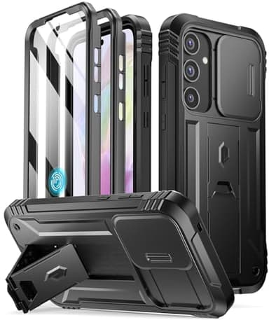 Poetic Revolution Case for Samsung Galaxy A35 5G, [Slide Camera Cover] [Screen Protector Works with Fingerprint ID] Military Grade Rugged Shockproof Galaxy A35 5G Phone Case with Kickstand, Black