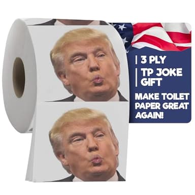 Trump Political Toilet Paper Roll by Gagster - 3 Ply Funny Novelty Gag TP with Full-Color Image - 200 Sheets Per Roll - Prank Gift for Adults - Printed on Every Sheet - Make Your Butt Laugh