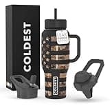 Coldest 40 oz Tumbler with Handle and Straw, 100% Leak Proof Insulated Tumbler with Lid and Straw (3 Lids), Stainless Steel Tumblers for Women & Men, Cup Holder Friendly, 36 oz (Camouflage Flag)