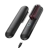 TYMO Cordless Hair Straightener Brush - Upgrade Porta ECO Portable Straightening Brush for Travel, Mini Hot Straightening Comb for Women, Ceramic Coating, Lightweight for Touch-ups,Anti-Scald, Black