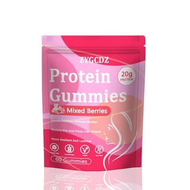 ZYGCDZ Protein Gummies, 20g Protein per Serving, Supports Healthy Hair Skin Nails & Energy, Zero Sugar Vegan Protein Supplement for Women and Men, Mixed Berries Flavor, 60 Gummies (1)