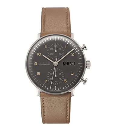 Junghans Max Bill Chronoscope Polished Anthracite-Grey Wrist Watch | Leather Strap 027/4501.05