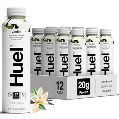 Huel Ready-to-Drink | Vanilla Meal Replacement Drink | High Protein Drink | Nutritionally Complete, Low Sugar, High Fiber, Plant Based, Vegan, Healthy | 20g Protein Per Bottle, 16.9 Fl Oz (12 Pack)