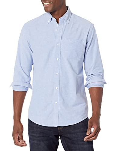 Amazon Essentials Men's Regular-Fit Long-Sleeve Solid Pocket Oxford Shirt Shirt, -blue, X-Large