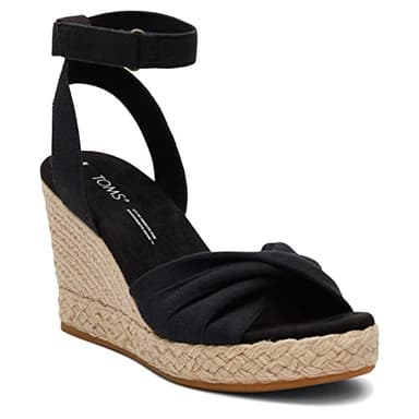 TOMS Women's Marisela Espadrille Wedge Sandal, Black Slubby Woven, 9