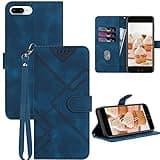 JHWVVTF for iPhone 7/8 Plus Case Wallet, for iPhone 6/6S Plus Case, Card Holder Leather Kick-Stand, Wrist Strap, Magnetic Closure, Shockproof Protective Pattern Flip Cover (5.5 Inch) (Blue)