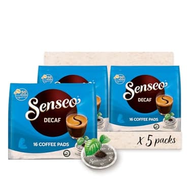 Senseo Decaf Coffee Pods, 16 Count (Pack of 5) - Single Serve Coffee Pods Bulk Pack for Senseo Coffee Machine - Compostable Coffee Pods for Hot or Iced Decaffeinated Coffee, Cold Brew Coffee