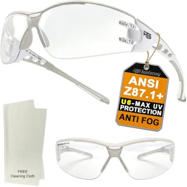 HTS HUNTERSKY E9532 Super Flexible Lightweight Anti Fog Wrap-Around U6 Clear Shooting Safety Glasses with ANSI Z87.1+ Scratch Resist lab chemistry goggles