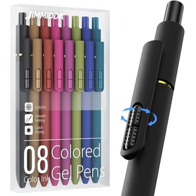 JIMMIDDA Colorful Gel Pens - 8 Pcs Colored Ink Pens Coloring | 0.7MM Smooth Writing Medium Point - Quick Drying Retractable Colored Pen for Journaling Note Taking (Vintage - 8Pcs