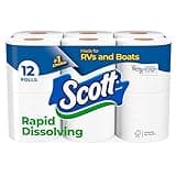 Scott Rapid-Dissolving Toilet Paper, 12 Double Rolls, Sustainable, Septic-Safe, Toilet Paper