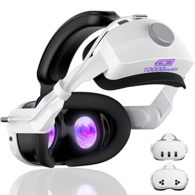 Head Strap with Battery for Meta/Oculus Quest 3/3S, 10000mAh Battery Pack for Extended 4-6 Hrs of Playtime, Fast Charging VR Power, Soft & Skin-Friendly PU Surface Enhanced Support and Balance in VR