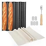 Spmarkt 4-Slot French Baguette Pan Set, Non-Stick French Bread Pan, Baguette Baking Pan with Proofing Cloth, Bread Lame, Home Baking Tools Kit for Homemade Bread