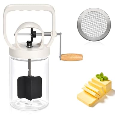 CAROD Traditional Manual Butter Churn Maker, 1.2L Capacity Glass Jar with Sifting Lid, Create Delicious Homemade Butter within 15 Min, Upgraded Design Protect from Injury
