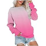 Ceboyel Long Sleeve Shirts for Women Crewneck Sweatshirt Pullover Casual Long Sleeve Tops Trendy Loose Fit Fall Clothing 2023 Women'S Sweaters Pink Xl