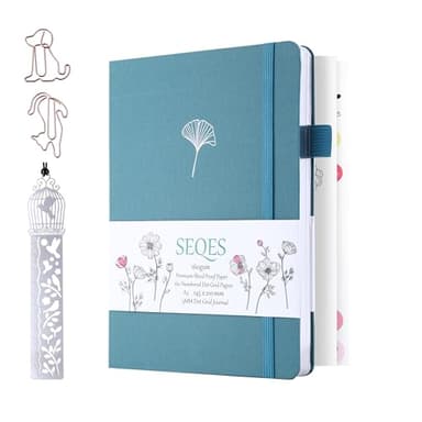 SeQeS A5 Bullet Dotted Journal Notebook | 160gsm Thick Bleedproof Paper, Lay Flat Binding, 160 Numbered Pages | Hard Cover Dot Grid Notebook/Bullet Journals for Creatives & Professionals-Ginkgo leaf