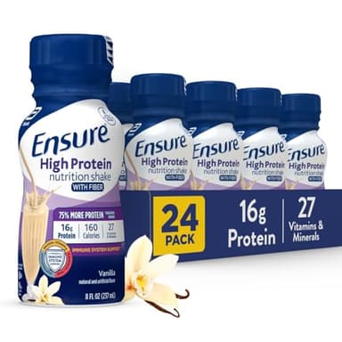 Ensure High Protein Bottled Vanilla Nutrition Shake with Fiber, Ready to Drink, 16g Protein and 27 Vitamins and Minerals, 8 fl oz, 24 Pack