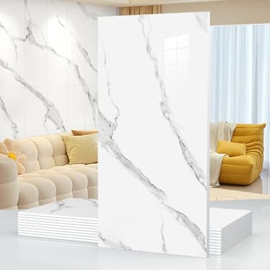 10pcs Marble Peel and Stick Waterproof Wall Panels,Heat-Resistant Backsplash Tile, 23.6"x11.8" PVC Foam Wall Sticker for Kitchen,Living Rooms,TV Walls,White and Gray (Not Real Tile 19.4Sq. Ft.)