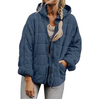 Free People Dup Es,Free People Inspired Clothes Dupe Quilted Jackets for Women Puffer Lightweight Zip Up Winter Coats Womens Packable Oversized Plus Size Jacket Navy