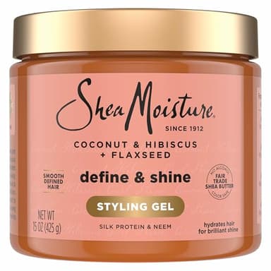 SheaMoisture Define & Shine Styling Gel + Flaxseed Coconut&Hibiscus Hydrates,Holds Your Style All Day Infused With Glycerin,Coconut Oil an Invigorating Sweet Scent ParabenFree Frizz Control Gel 15OZ