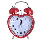 Meyaus 3in Small Heart Shape Loud Twin Bell Plastic Alarm Clock Silent Analog Quartz Nightlight Clock for Heavy Sleepers