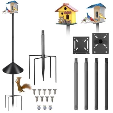 Proerr Smart Bird Feeder Pole Stand 79In,Adjustable Height Metal Bird House Pole for Outdoor Garden with Multiple Mounting Options Round Squirrel Baffle High 79in (79'' Pole&Baffle)