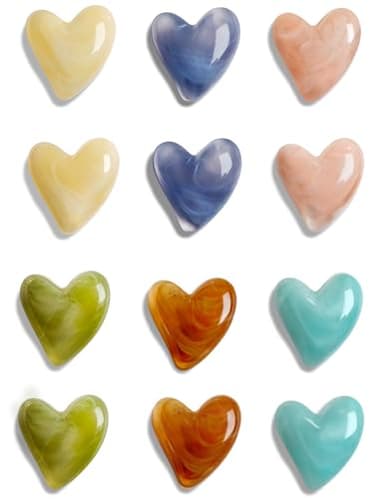 Mymazn 12Pcs Fridge Magnets Cute Refrigerator Magnet, Colorful Magnets for Whiteboard Cabinet Locker, Heart Decorative Magnets for Classroom Kitchen Office
