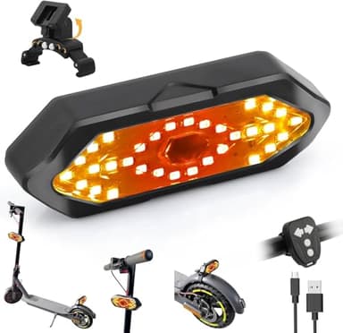 RUISHIKA E Scooter Turn Signal,Scooter Bike Turn Signal/Blinker/Tail Light with USB Remote Control Adjustable Base Compatible with XIAOMI M365/Pro2/1S Ninebot Max G30/G30D/Segway Scooter Accessories