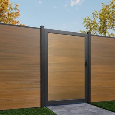 Mondaria Wood Plastic Composite Gate for Privacy Fence 6ft(H)*4ft(W), Fence Gate with Metal Frame and Knob Kits, Brown (Without Post)