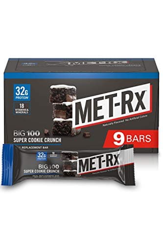MET-Rx Big 100 Protein Bar, Meal Replacement Bar, 32G Protein, Super Cookie Crunch, 3.52 Oz (Pack of 9)