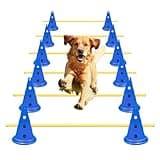 FOTN Dog Agility Hurdle Cone Set Dog Agility Course Backyard Set Include 12 Agility Cones 6 Agility Rods Agility Training Equipment Height Adjustable Obstacle with Storage Bag (Blue)