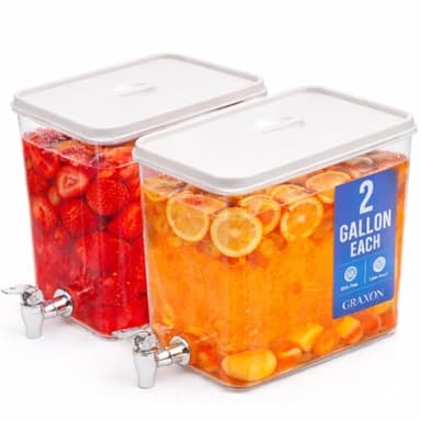 Drink Dispenser for Fridge (2 Pack) 2 Gallon Beverage Cube Dispenser with Spigot, Stackable, Leak-Proof Plastic Juice, Soda, Milk, Drinks, Water Container for Parties, Refrigerator Drink Dispenser