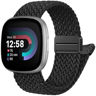 Maledan Compatible with Fitbit Versa 4 Bands for Woman Men/Fitbit Sense 2 Bands/Sense Band/Versa 3 Band, Breathable Soft Elastic Woven Nylon Strap With Clasp Smart Watch Bracelet Accessory