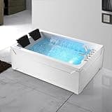 Weibath 73'' Whirlpool Tub Water Massage Two Person Jetted Bathtub 3 Sided Apron Corner Whirlpool Tub with 22 Water Jets