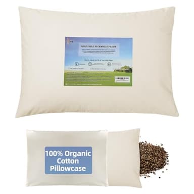LOFE Organic Buckwheat Pillow for Sleeping with Organic Cotton Pillowcase - 20''x26'' Adjustable Pillow, Breathable for Cool Sleep, Cervical Support for Back and Side Sleeper(Tartary Buckwheat Hulls)