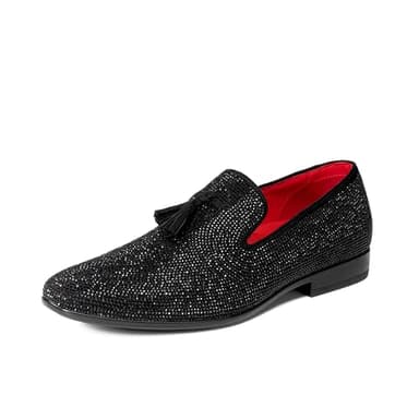 Bruno Marc Men's Rhinestone Prom Tuxedo Shoes Tassel Dress Loafers Slip on Formal Shoes for Wedding, Party, Graduation,Size 10.5,Black,SBLS26001M