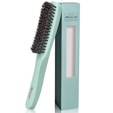 Slick Back Hair Brush, Professional Edge Control Brush, Middle Softness Boar Bristle Wooden Handle Hairbrush Smoothing Frizz & Flyaways, Natural Wood Comb for Thin and Fine Hair (Green)