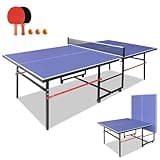 Zevemomo Portable Table Tennis Table, 8FT Foldable Ping Pong Game Set for Indoor and Outdoor Use, Ping Pong Table Top with Net, 2 Paddles & 3 Balls, Table Tennis Set with Playback Mode