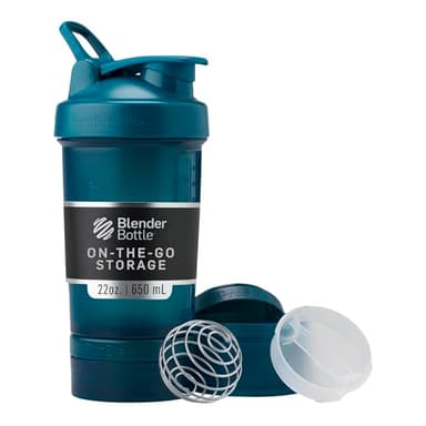BlenderBottle Shaker Bottle with Pill Organizer and Storage for Protein Powder, Classic V2 ProStak System, 22-Ounce, Ocean Blue
