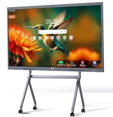 JAV 65" Smart Board Pro Google EDLA Certified 4K UHD Interactive Whiteboard for Classroom Office All-in-One Touchscreen Display with 48MP AI Camera 100W Soundbar Android 14 8+128GB Wall Mount Included