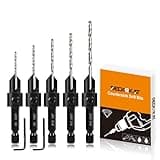 5-pc Woodworking Countersink Counterbore Drill Bit Set 3in1 for #6 8 10 12 16 Screws, M2 Pilot Drill Bits Adjustable Depth, 82-Degree Chamfer with Stop, 1/4” Hex Shank, Includes 2 Allen Wrenches