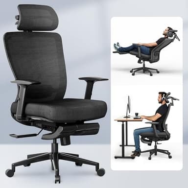 FLEXISPOT OC3 Cloud Ergonomic Office Chair with Footrest, Mesh Back Computer Chair, Home Office Desk Chairs, with Adjustable Lumbar Support/3D Headrest/Reliable Base, Elastic Foam Seat, Black, Cloud-F