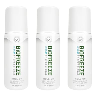 Biofreeze Professional Pain Relief Roll On, Travel Size Arthritis Discomfort Reliever, Fast Acting & Long Lasting Formula, Cooling Menthol Gel 3 Fl Oz (Pack of 3)
