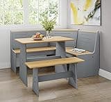 Breakfast Nook Corner Dining Table Kitchen Bench Chair Set, Space-Saving 3-5 People Seat Reversible L-Shape for Family Home Grey Wood