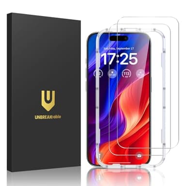 UNBREAKcable 2-Pack Screen Protector for iPhone 16, Double Shatterproof Tempered Glass [Easy Installation Frame] [9H Hardness] [99.99% HD Clear] [Case Friendly] for Apple iPhone 16 6.1 inch