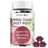 Kraftvoll Nitric Oxide Beet Root Gummies with Grapeseed Powder, Pomegranate Powder, Vitamin C & B12 – Sugar-Free, Mixed Berry Flavor – 60 Gummies