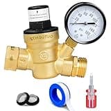 STMOUTUO RV Water Pressure Regulator, Brass Lead-Free Adjustable Water Pressure Reducer with Pressure Gauge, Includes 2-in-1 Screwdriver, 2 Strainers, Raw Tape for RV Camper and Travel Trailer, Yard.