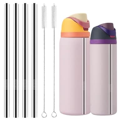 GGDECA Metal Replacement Straws for Owala Water Bottle 24 oz 32 oz,with 2 Cleaning Brush,Reusable Stainless Steel Straw Accessories-4Pcs