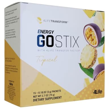 4Life Energy Go Stix, Healthy Energy Drink Mix, Caffeine from Guarana, Maca, Yerba Mate and Green Tea Leaf Extract, Tropical Flavor - 15 Packets