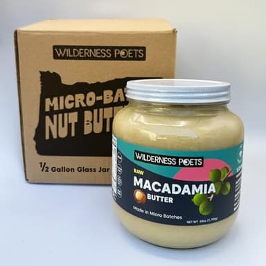 Wilderness Poets, Raw Macadamia Butter - Bulk (60 Ounce - Half Gallon) - Glass Jar